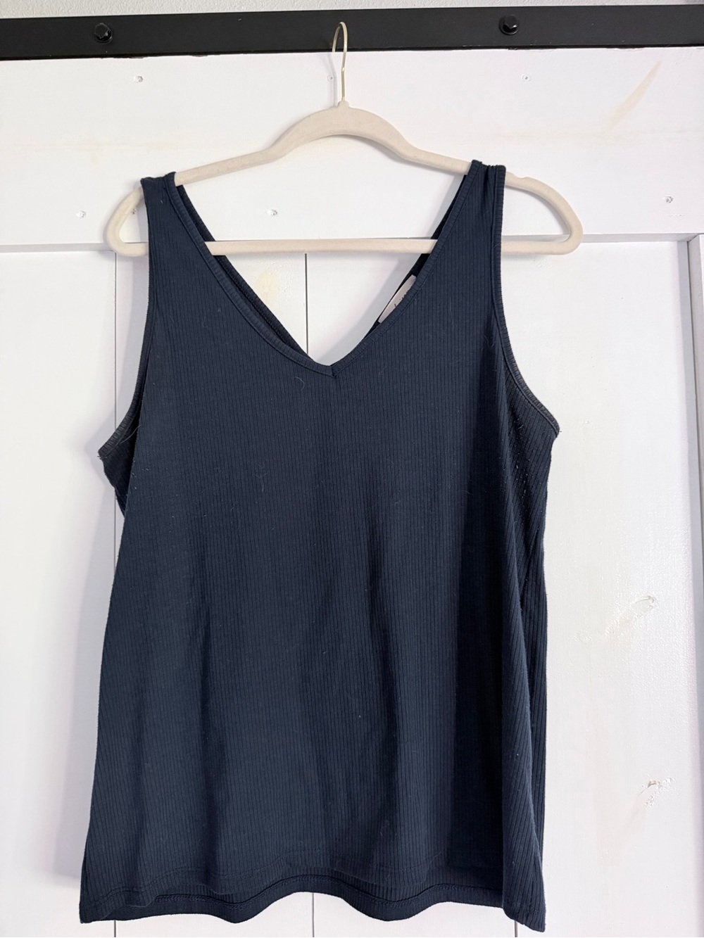 Classic Blue Ribbed V-Neck Tank Top - Women
